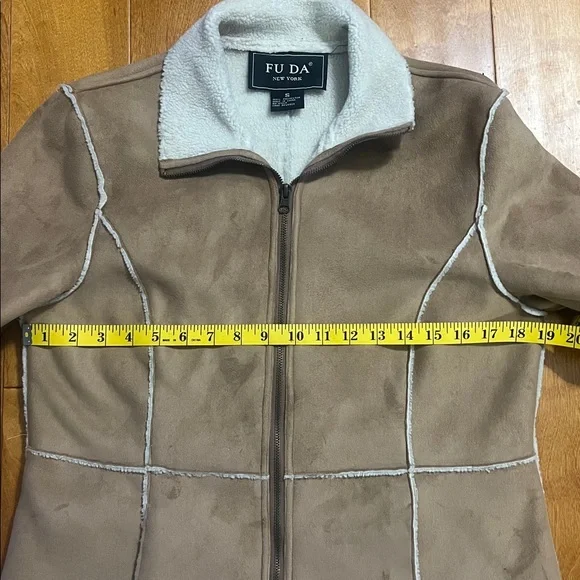 Vintage Y2K FU DA New York Tan Faux Suede Sherpa Lined Jacket Fleece Gorpcore - Picture 3 of 8